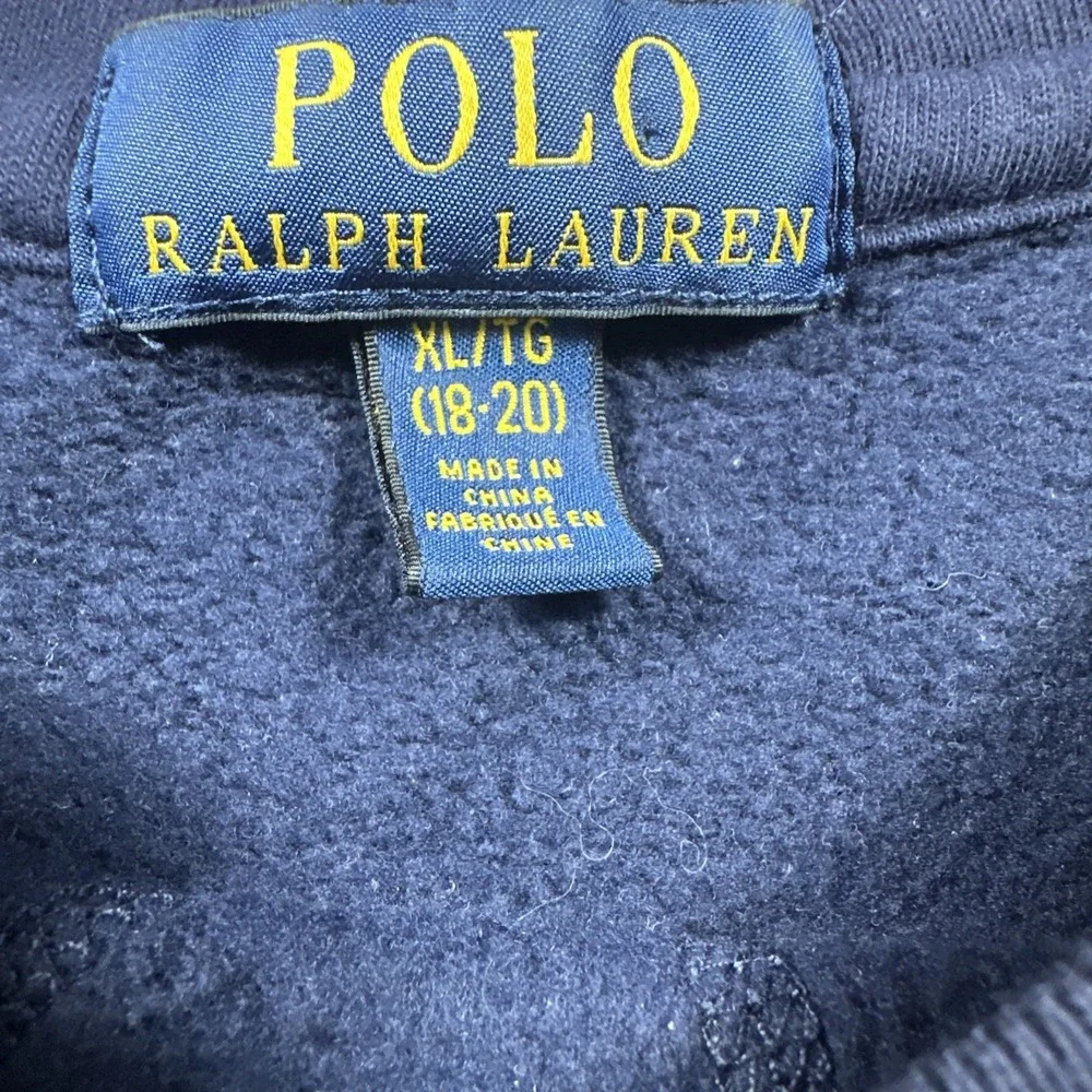 Polo Ralph Lauren Sweatshirt Youth XL 18-20 Navy Crest Big Pony Stripe Crewneck